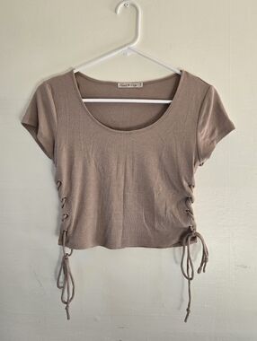 Taupe Ribbed Side-Tie Crop Top